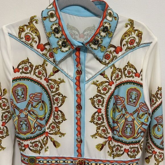 Vibrant Floral Print Long Sleeve Maxi Dress with Rhinestone Details. Size M. - Picture 6 of 9